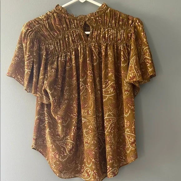 Golden Yellow Smocked Flutter Sleeve Blouse - Picture 5 of 5